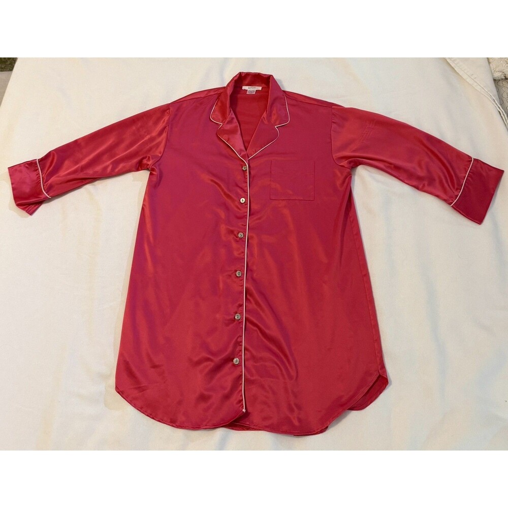 Natori Private Luxuries Pink Sleep Night Shirt Button Up Size Small Nightgown